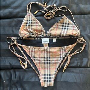 Burberry Beige Checkered Bikini